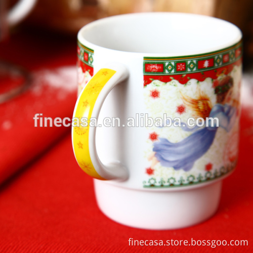 8OZ White Porcelain Christmas Stackable Mug Gift set